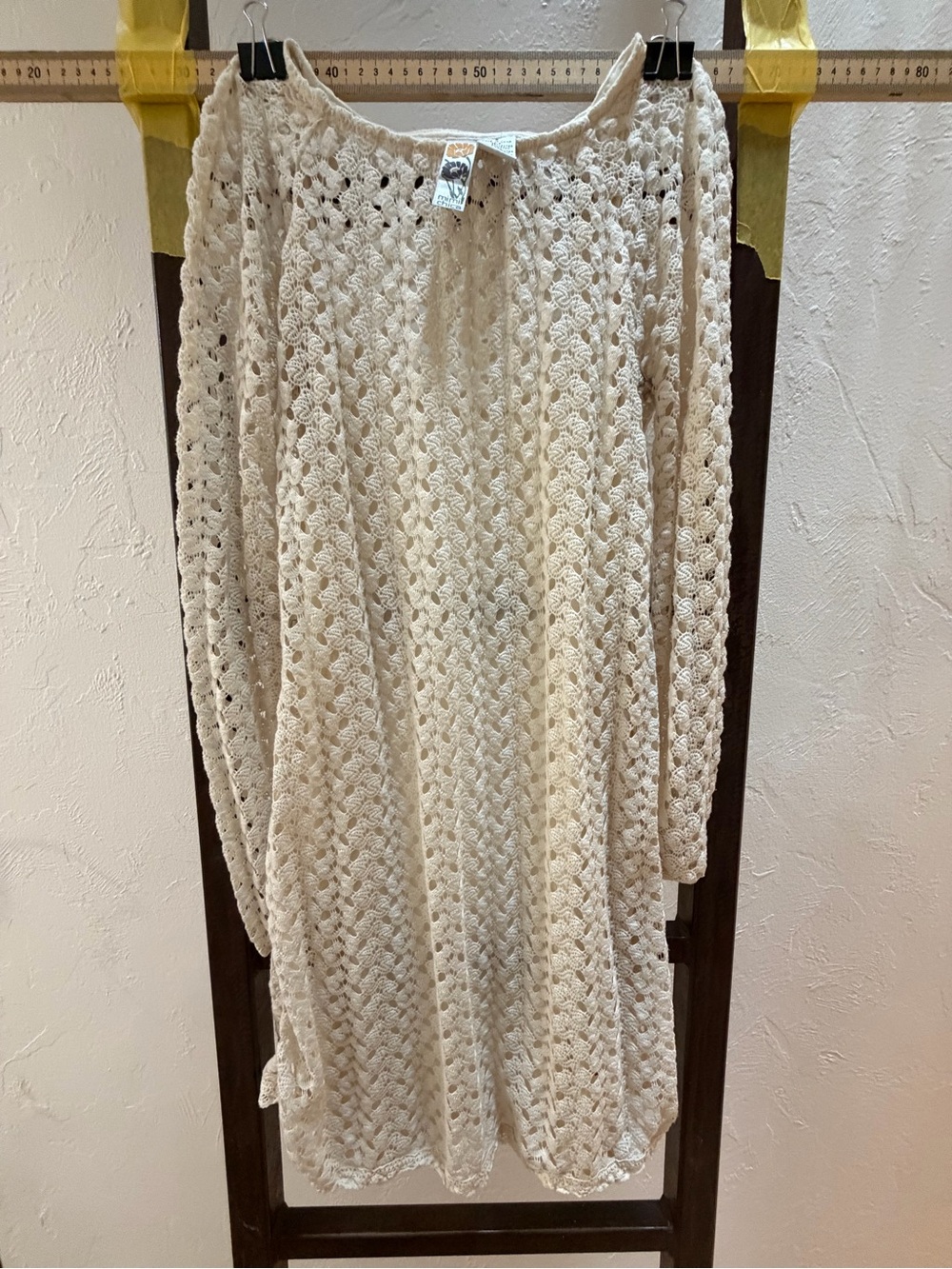 Mimi Chica Cream Crochet Long Sleeve Dress